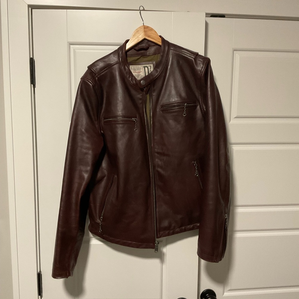 Men's D73 Burgundy / Brown Leather Jacket